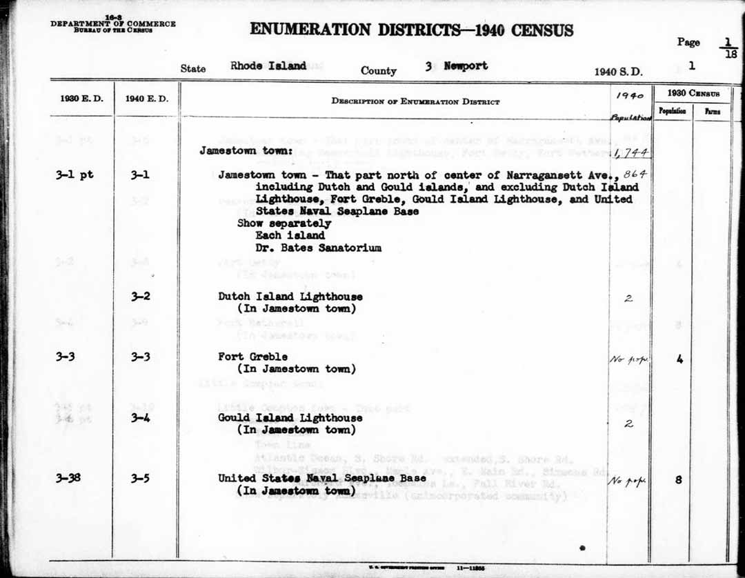 1940 Gould Island Lighthouse Census